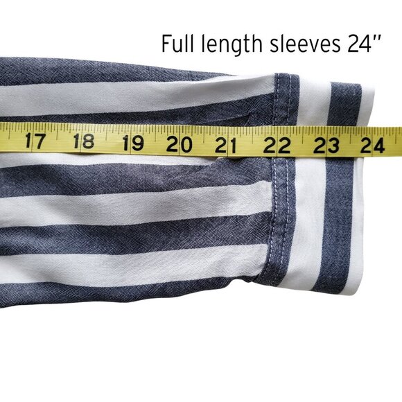 a.n.a  Gray & White Lightweight Long /Roll Tab Sleeve Striped Long line Shirt S - Picture 14 of 16